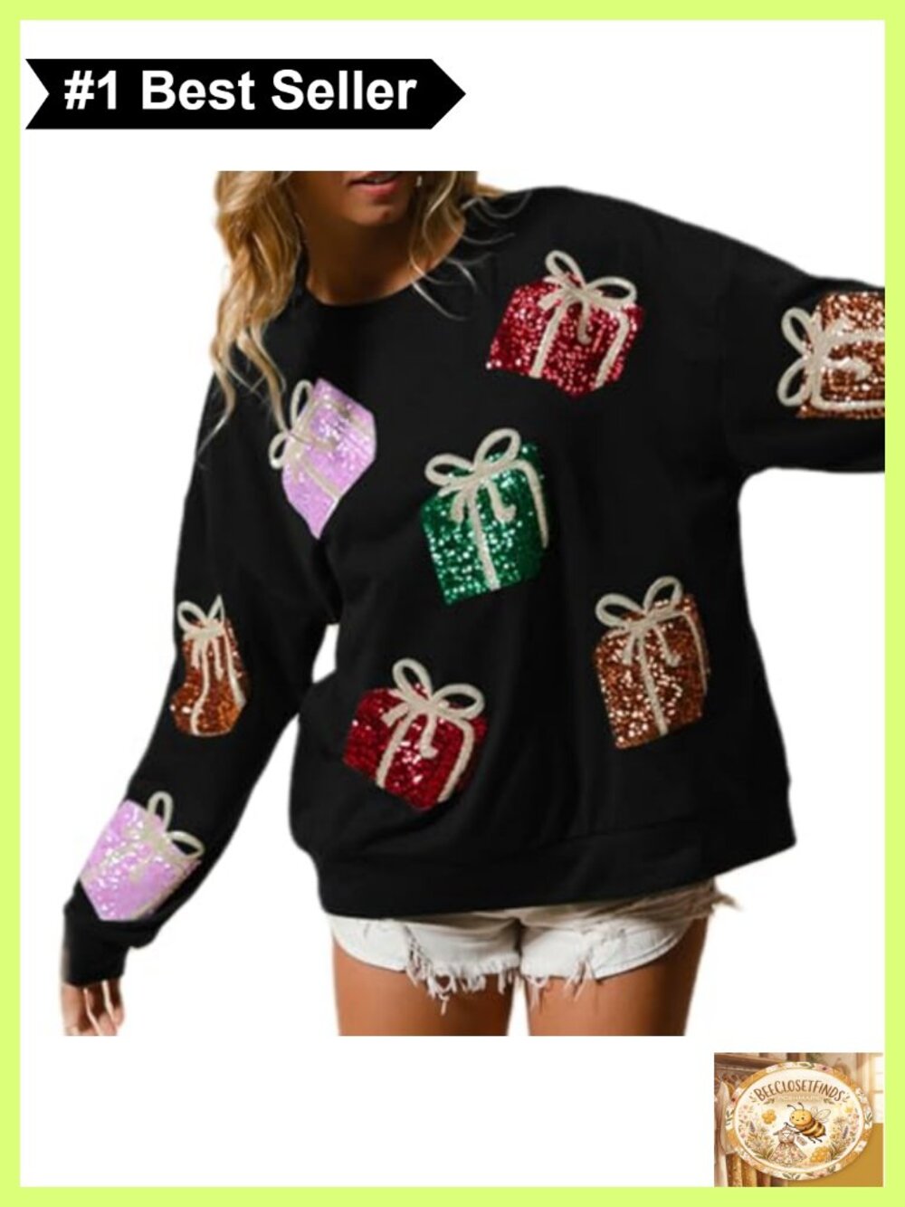 Glitter Christmas Sweatshirt Oversized Sequin Pullover Ugly Xmas Party